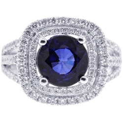 18K White Gold 5.01 ct Blue Sapphire Diamond Womens Ring