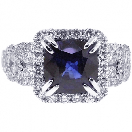 18K White Gold 4.96 ct Cushion Sapphire Diamond Womens Ring