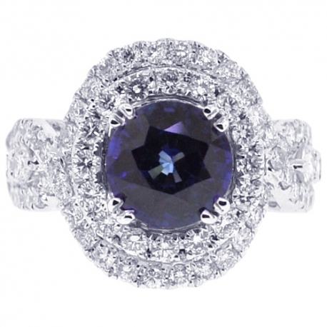 18K White Gold 4.75 ct Blue Sapphire Diamond Womens Ring