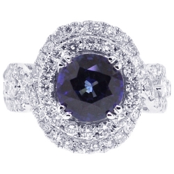 18K White Gold 4.75 ct Blue Sapphire Diamond Womens Ring