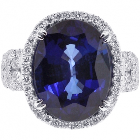 18K White Gold 24.52 ct Blue Sapphire Diamond Womens Ring