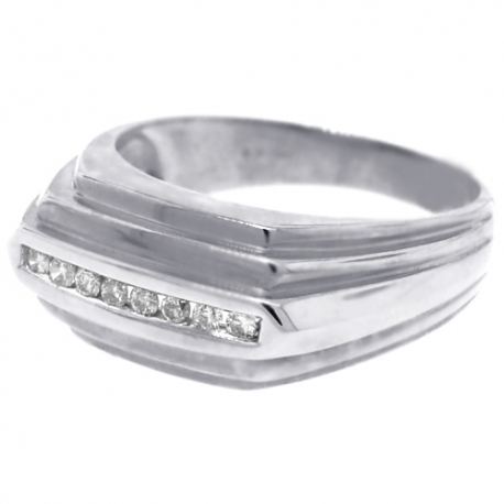 Mens Channel Diamond Step Pinky Ring 14K White Gold 0.22 ct