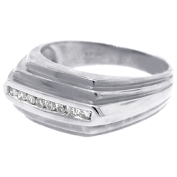 14K White Gold 0.22 ct Diamond Mens Step Ring