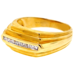 14K Yellow Gold 0.22 ct Diamond Mens Step Ring