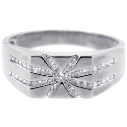 Mens Channel Set Diamond Star Band Ring 14K White Gold 0.45 ct