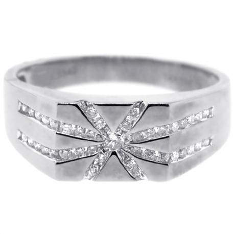 Mens Channel Set Diamond Star Band Ring 14K White Gold 0.45 ct
