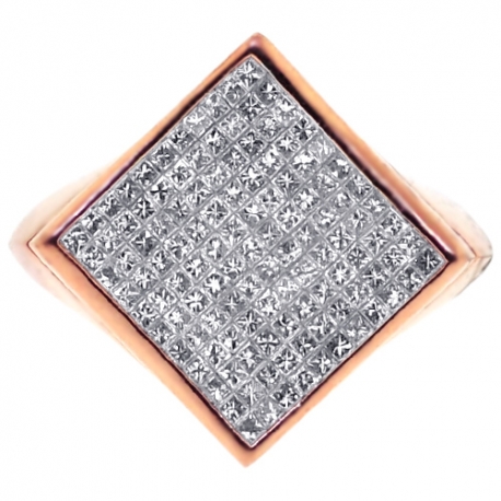 Mens Princess Diamond Square Pinky Ring 14K Rose Gold 1.37 ct