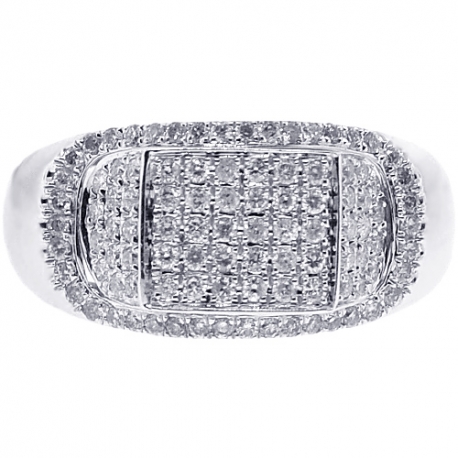 Mens Diamond Pave Pinky Band Ring 14K White Gold 0.85 ct