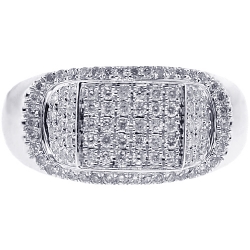 14K White Gold 0.85 ct Diamond Pave Mens Ring 