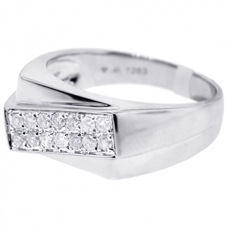 Mens Two Row Diamond Slant Pinky Ring 14K White Gold 0.35 ct