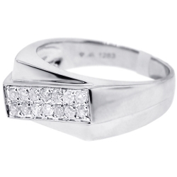 14K White Gold 0.35 ct Two Row Diamond Mens Slant Ring