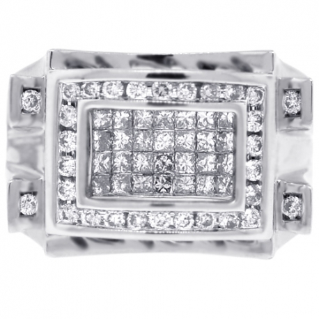 Mens Princess Diamond Pinky Ring 14K White Gold 1.27 Carat