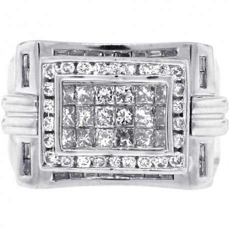 Mens Princess Cut Diamond Pinky Ring 14K White Gold 1.77 ct