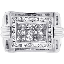 14K White Gold 1.77 ct Princess Cut Diamond Mens Ring