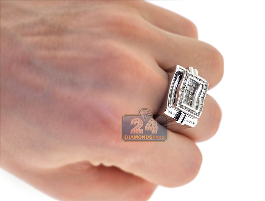Mens Princess Diamond Pinky Ring 14k White Gold 1 77 Ct 
