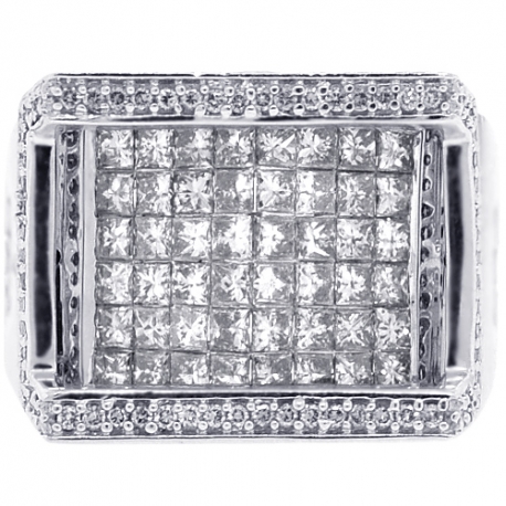 Mens Invisible Set Princess Diamond Ring 14K White Gold 2.48 ct