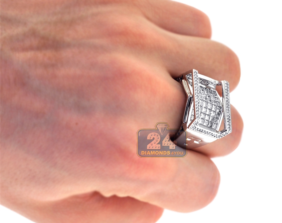 Mens Princess Diamond Ring 14k White Gold 2 48 Ct 
