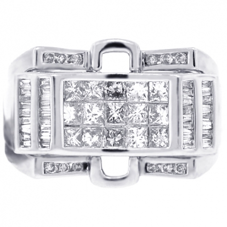 Mens Princess Baguette Diamond Pinky Ring 14K White Gold 1.63 ct