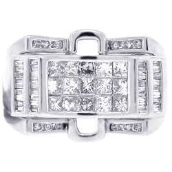 14K White Gold 1.63 ct Mixed Cut Diamond Mens Ring 