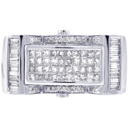 Mens Princess Cut Diamond Rectangle Ring 14K White Gold 1.26 ct