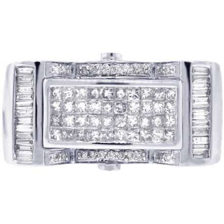 Mens Princess Cut Diamond Rectangle Ring 14K White Gold 1.26 ct
