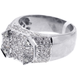 Mens Round Diamond High Pinky Ring 14K White Gold 1.91 ct