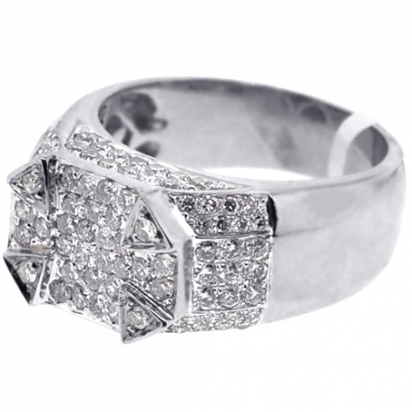 Mens Round Diamond High Pinky Ring 14K White Gold 1.91 ct