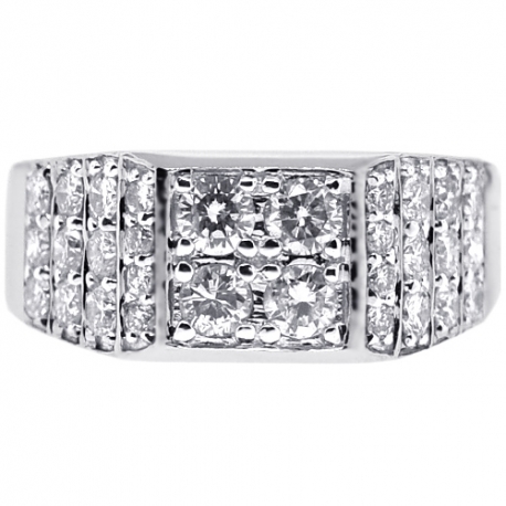 Mens Diamond Cluster Pinky Band Ring 14K White Gold 1.66 ct