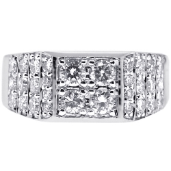 14K White Gold 1.66 ct Diamond Cluster Mens Ring