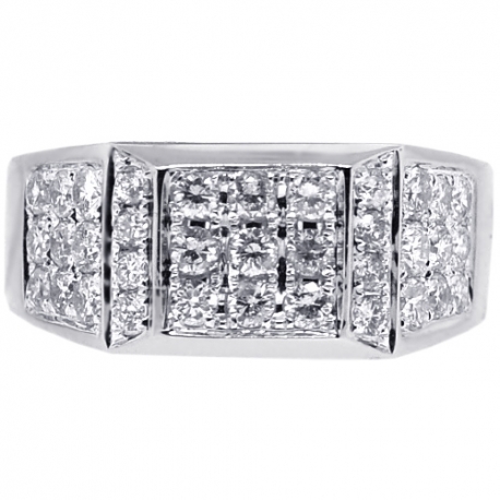 Mens Diamond Rectangle Pinky Ring 14K White Gold 1.53 Carat
