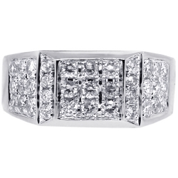 14K White Gold 1.53 ct Diamond Mens Rectangle Ring