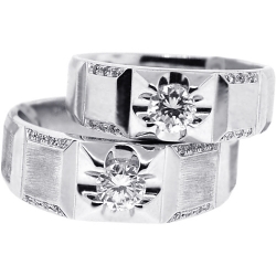 Diamond Bridal Rings Set for Him Her 18K White Gold 0.87 ct