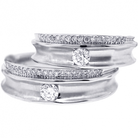 Solitaire Diamond Wedding  Rings  His Her  Bands  Set  18K Gold 