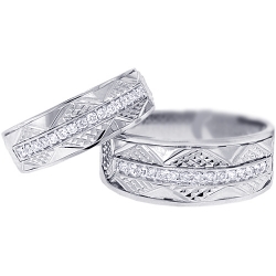 Diamond Wedding Bands Set for Him Her 18K White Gold 0.33 ct