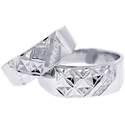 Diamond Wedding Rings His Hers Set 18K White Gold 0.10 ct