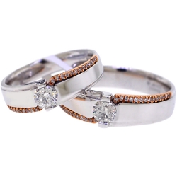 Diamond Wedding Bands His Her Set 18K Two Tone Gold 0.93 ct