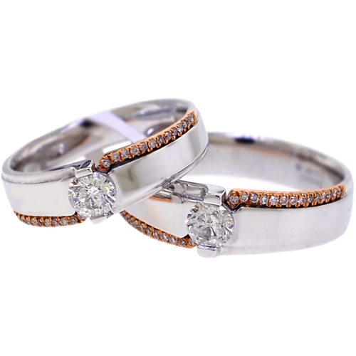 Diamond Solitaire Wedding Bands Rings His Her Set 18K Gold