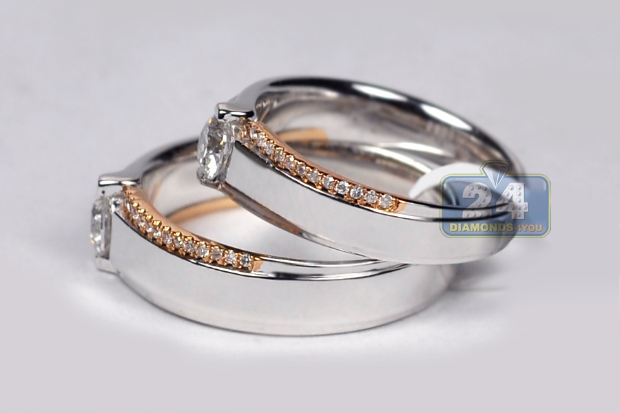 Diamond Solitaire Wedding Bands Rings His Her Set 18K Gold Diamond Solitaire Wedding Bands Rings His Her Set 18K Gold