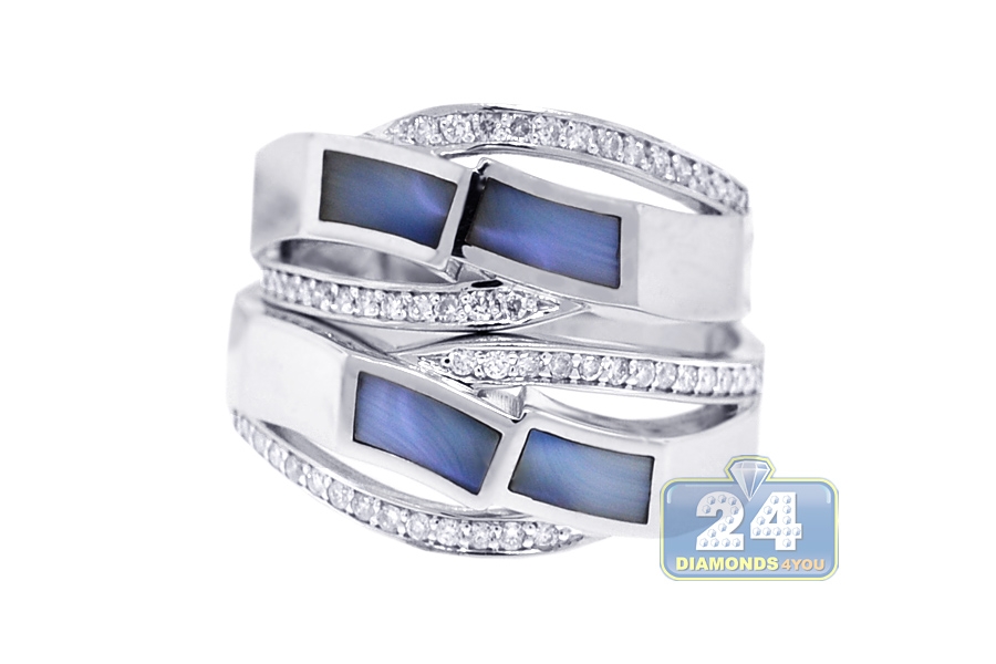 Diamond Opal  Wedding  Rings  Set 18K White  Gold  0 32 ct