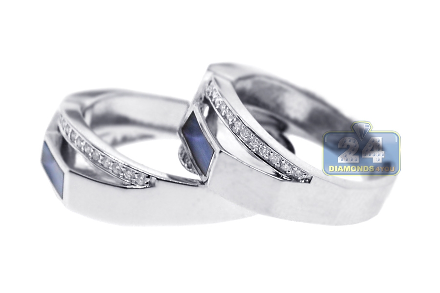 Diamond Opal Wedding Rings Set 18K White Gold 0.32 ct