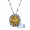 Womens Canary Diamond Oval Drop Necklace 14K White Gold 1.02ct