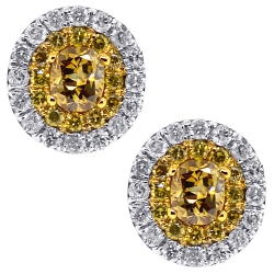 14K White Gold 0.87 ct Yellow Diamond Womens Oval Stud Earrings 