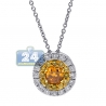 Womens Yellow Diamond Round Drop Necklace 14K White Gold 0.92ct