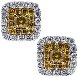 Womens Canary Diamond Square Stud Earrings 14K White Gold 0.98 ct