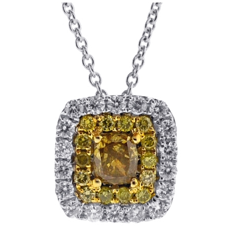 Womens Canary Diamond Square Drop Necklace 14K White Gold .74ct