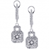 Womens Diamond Drop Halo Earrings 18K White Gold 1.65 ct