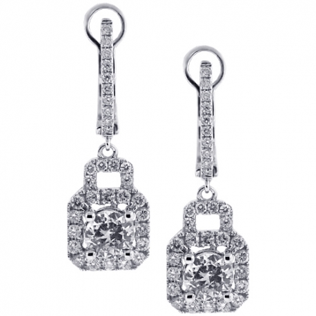 Womens VS2 F Diamond Drop Earrings 18K White Gold 2.56 Carat