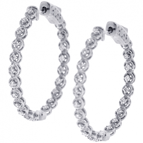 Womens Diamond Round Halo Hoop Earrings 18K White Gold 0.36 ct