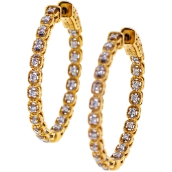 Womens Diamond Round Halo Hoop Earrings 18K Yellow Gold 0.36 ct