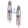 Womens Diamond Triple Hoop Earrings 18K Two Tone Gold 3.06 ct